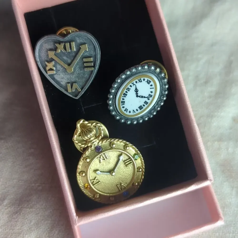 90s Y2K Clock & Watch Brooch Set Whimsigoth Fairycore Costume Jewelry
